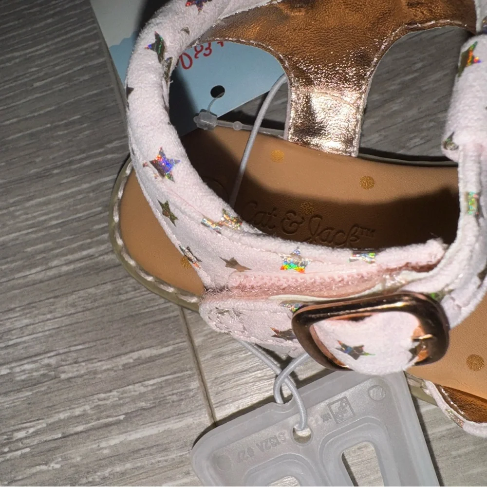 Toddler Girls Cat & Jack Kids' Pink Star Sandals, Velcro close, Sz 7